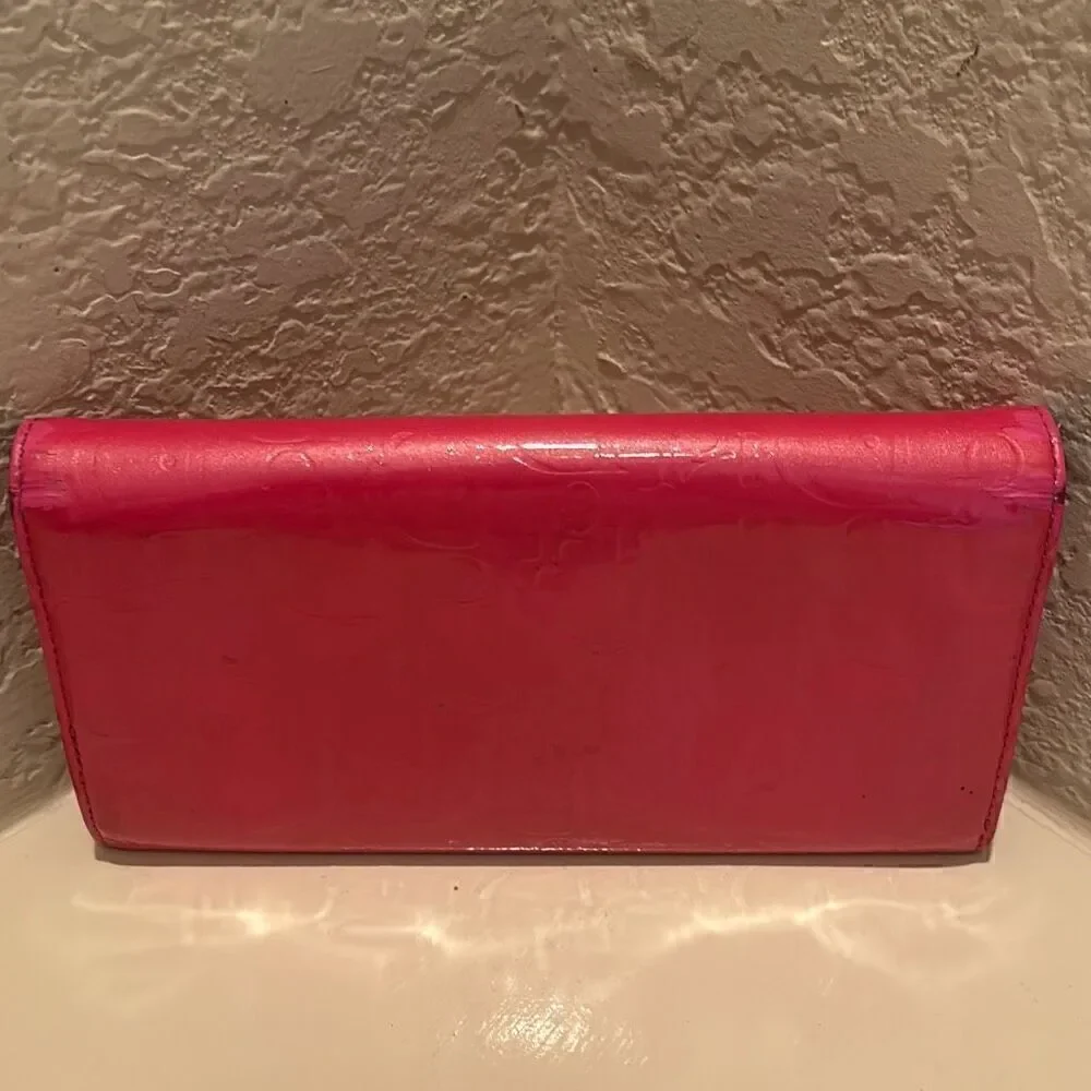 Dior Women's Ultimate Continental Long Wallet Red Patent Logo Embossed Trendy